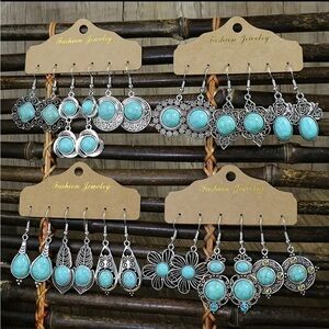 12 Pairs Turquoise Gemstone Boho Drop Earrings